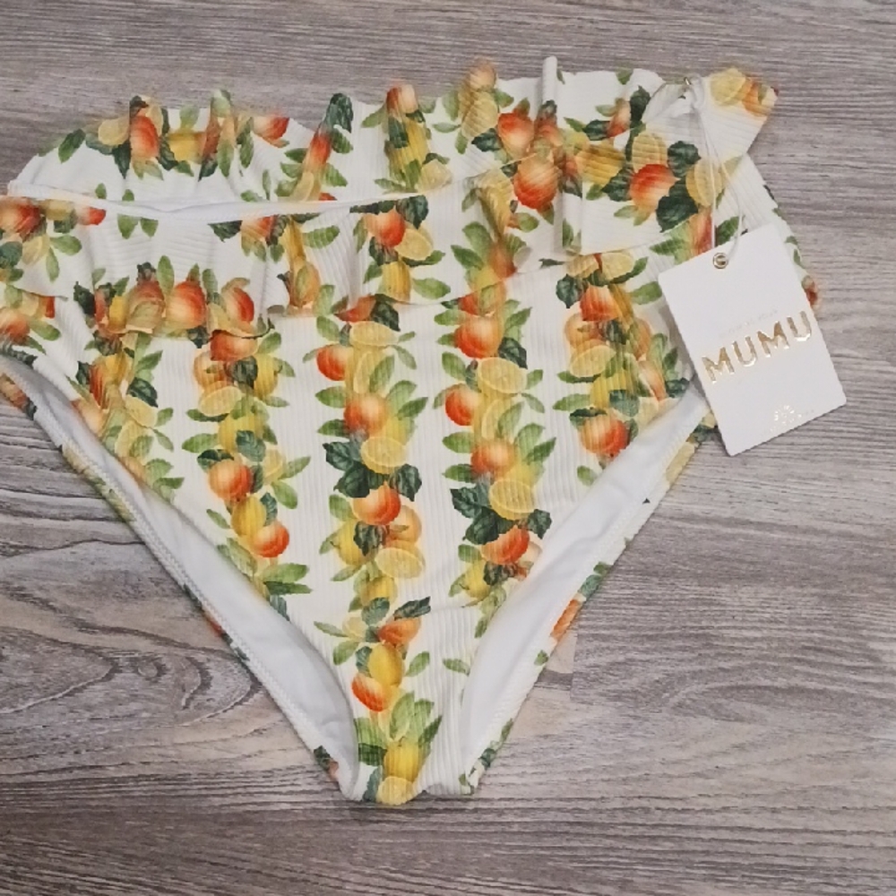 Show Me Your MuMu Sorrento Swim Bikini Bottoms Lemon Citrus Georgia Rib Size XL
